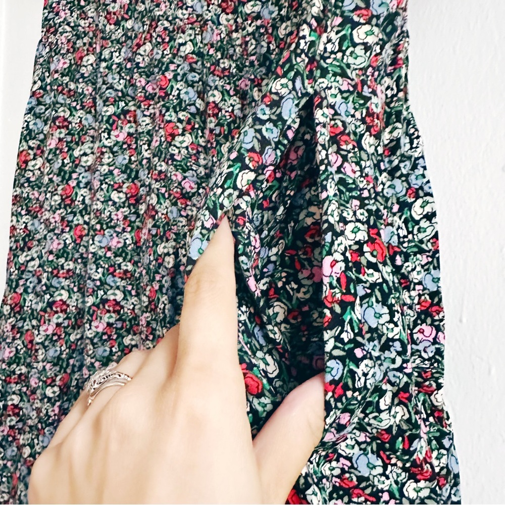 The Loft Floral Black midi Dress small stretchy comfy retro vintage style v neck - Picture 4 of 8